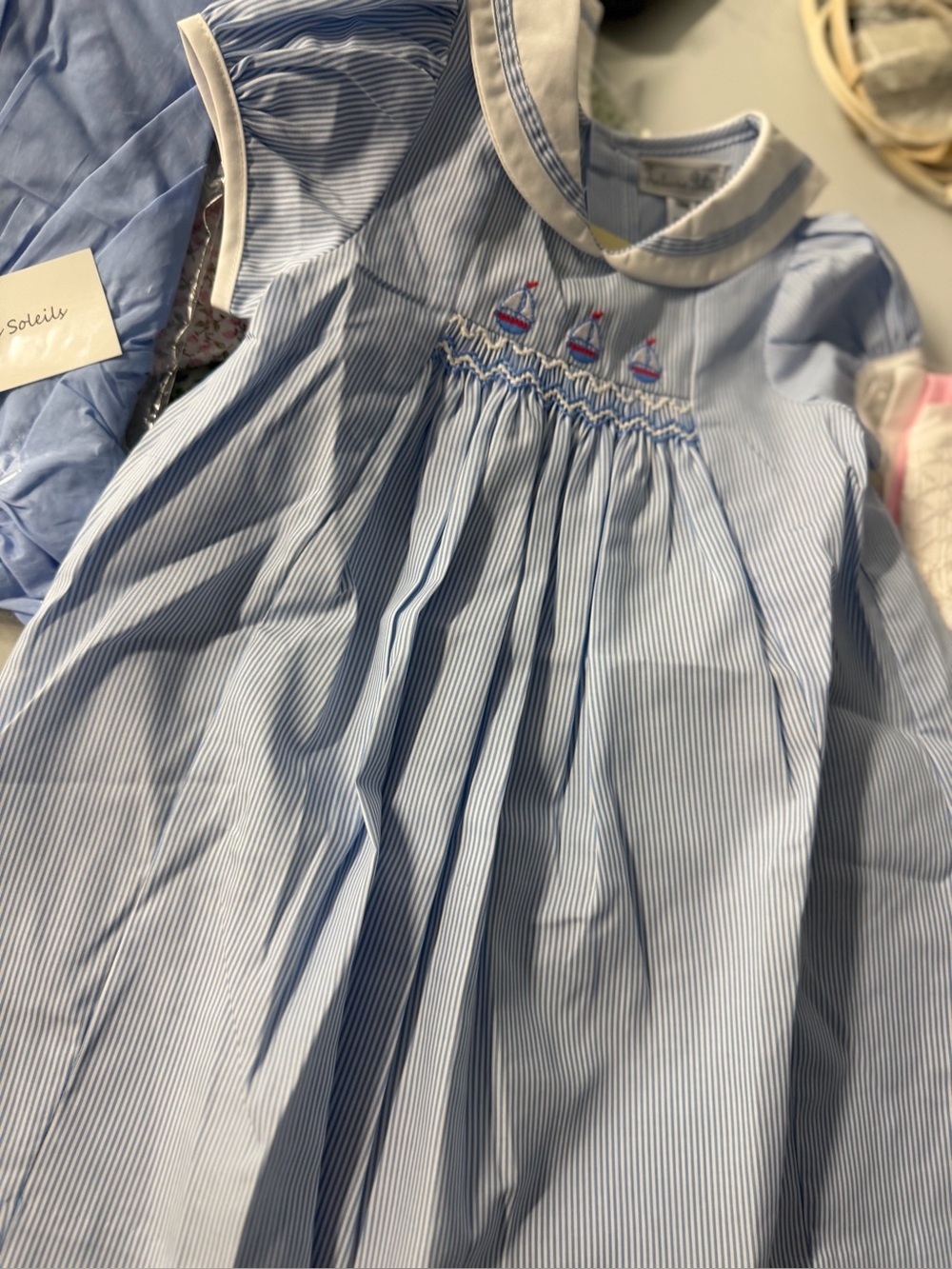 Smocked 18 month blue striped sailor dress with boats new with tag